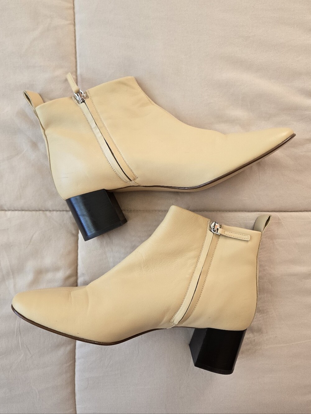 Everlane Day Boot, Cream Leather Ankle Boots, Block Heel, Side Zipper US 10.5 - Picture 4 of 11